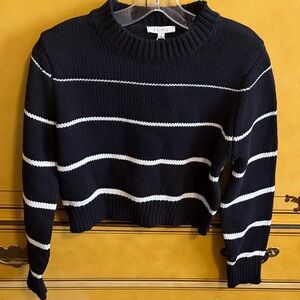 Z Supply Black and White Striped Cropped Crewneck Sweater